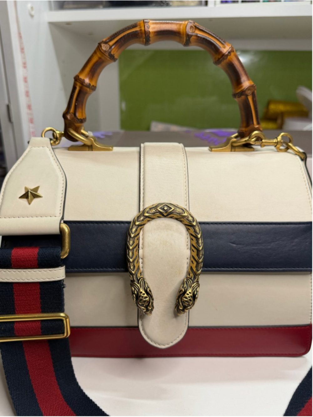 Women's Gucci Bamboo Dionysus Shoulder Bag One Size Beige Blue Red